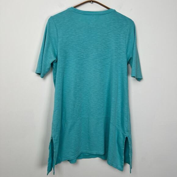 J. Jill Women's Shirt Size S Pima Cotton Dipped Hem Tunic‎ Aqua Casual Comfort - Picture 3 of 7